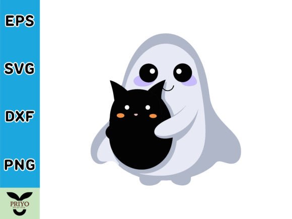 Cute Ghost Holding Black Cat SVG Vector Review