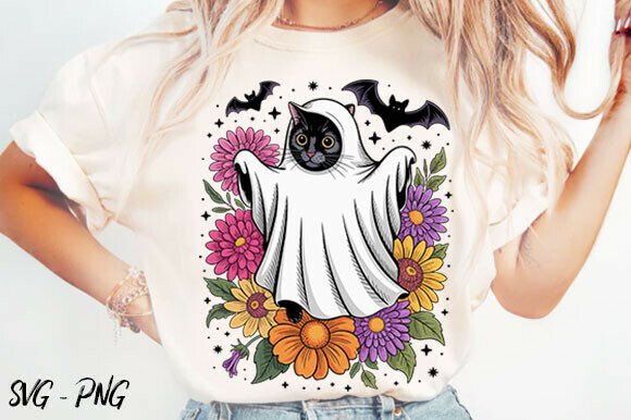 Retro Halloween Ghost and Cat Svg Review