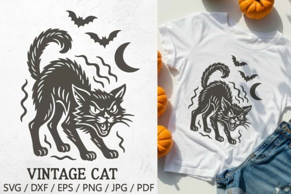 Vintage Halloween Cat SVG Cut File